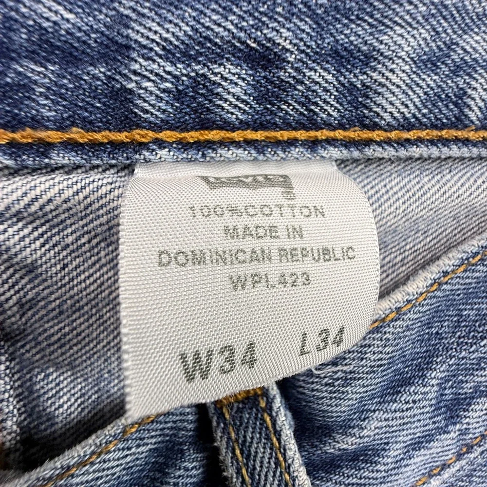 Y2K Vintage Levis 501 Jeans Mens 34x34 Distressed Light Wash Denim Button Fly